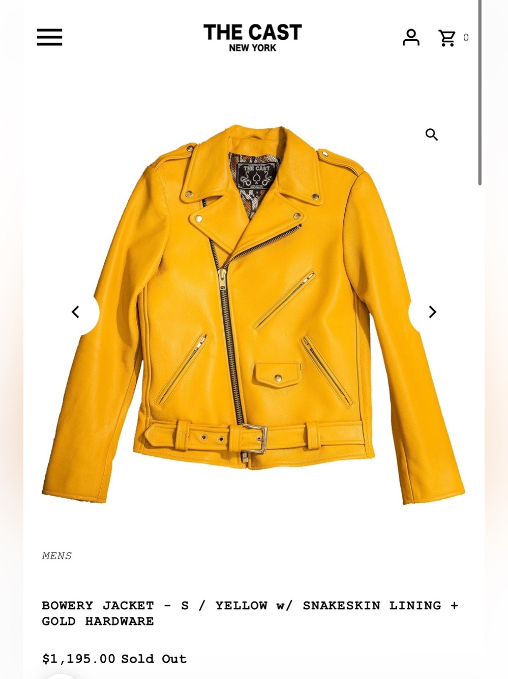 THE CAST - Yellow Leather Jacket w/ Snakeskin Silk Lining - Picture 1 of 4
